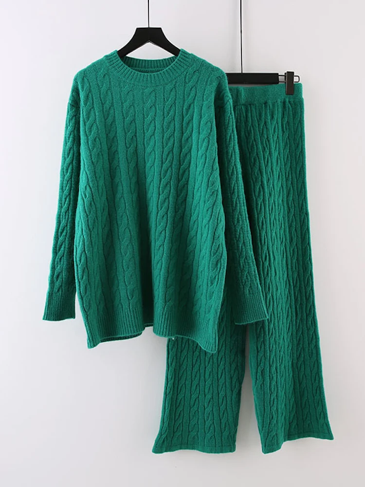 Taruxy – ensemble deux pièces en tricot pour femme, pull ample côtelé et  pantalon à jambes larges, Streetwear, costume assorti, automne - AliExpress