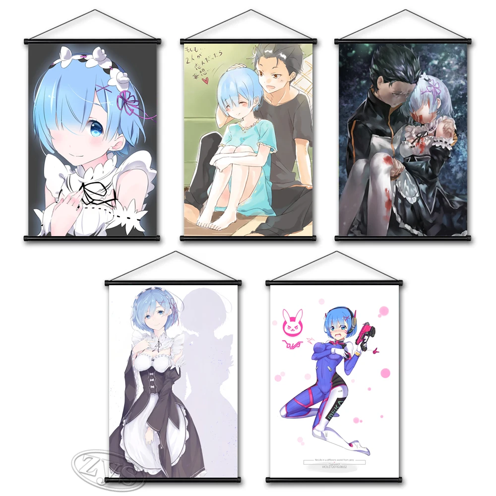 

Anime Canvas Painting Rem Ram Poster Re:Zero Hanging Scrolls Kara Hajimeru Emilia HD Art Print Home Children's Room Wall Picture