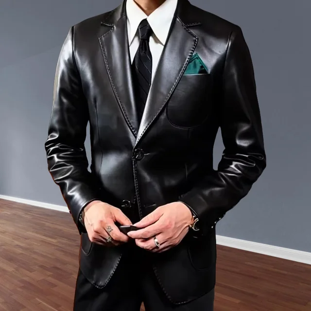 2026 New Men Leather Clothes Suits Slim Fit Casual Lapel Formal Wear Jackets Youth Handsome Leather Soft Leather Jacket 2