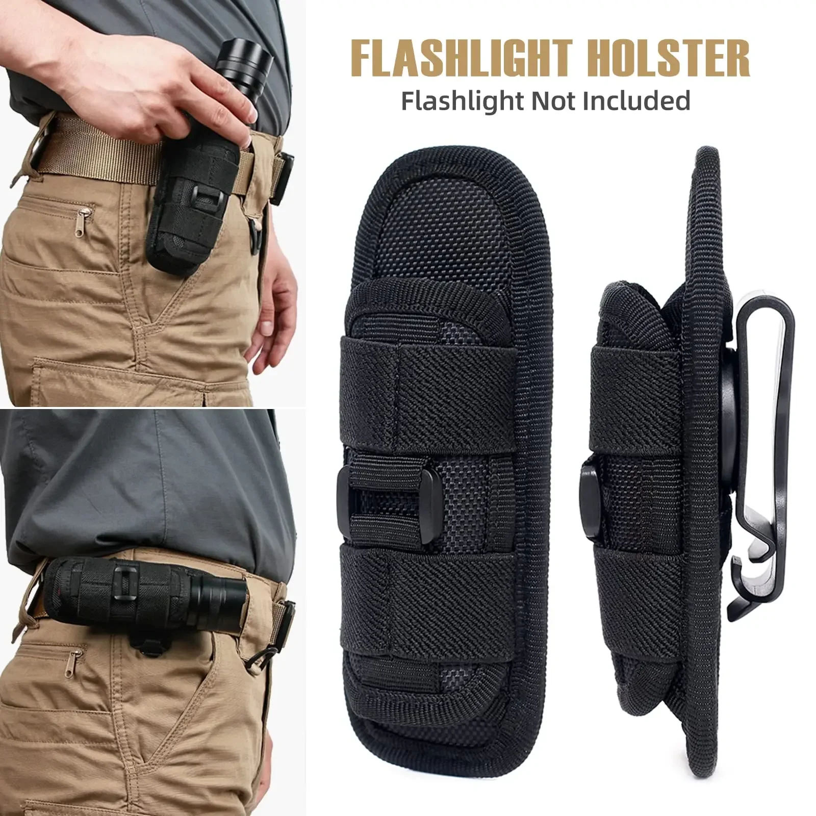 Torcia tattica Fondina Cintura Torcia Borsa Durevole Caccia Accessorio di illuminazione Kit di sopravvivenza Fondina da 360 gradi Custodia per torcia rotante - immagine 4