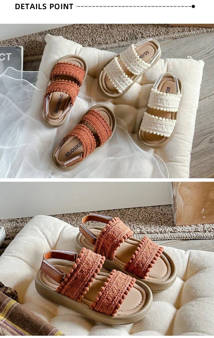 Kinder Mode Mädchen Sandalen 2025, neue weiche ethnische französische Wind offene Zehen coole atmungsaktive Prinzessin Schuhe Kinder vielseitige Plattform – Detail 8