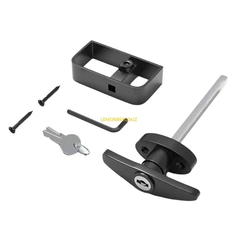 E7CD Heavy Duty Black Shed Door Handle Lock set Featuring Longer Stem & Key Shed Security Lock Simple for Barns & Playhouses