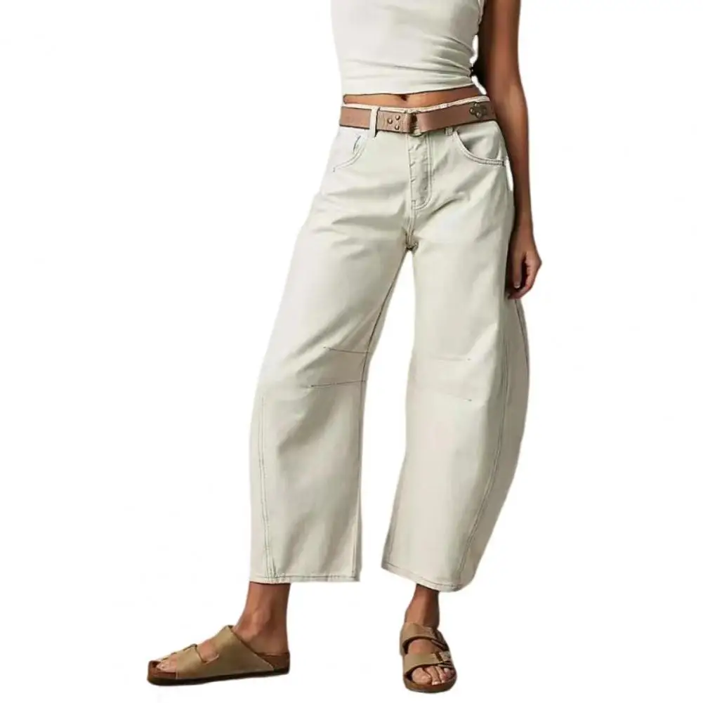 Streetwear Pants Retro Wide Leg Women's Jeans with Hip Hop Pockets Zipper Closure Stylish Streetwear Denim Trousers for A Trendy