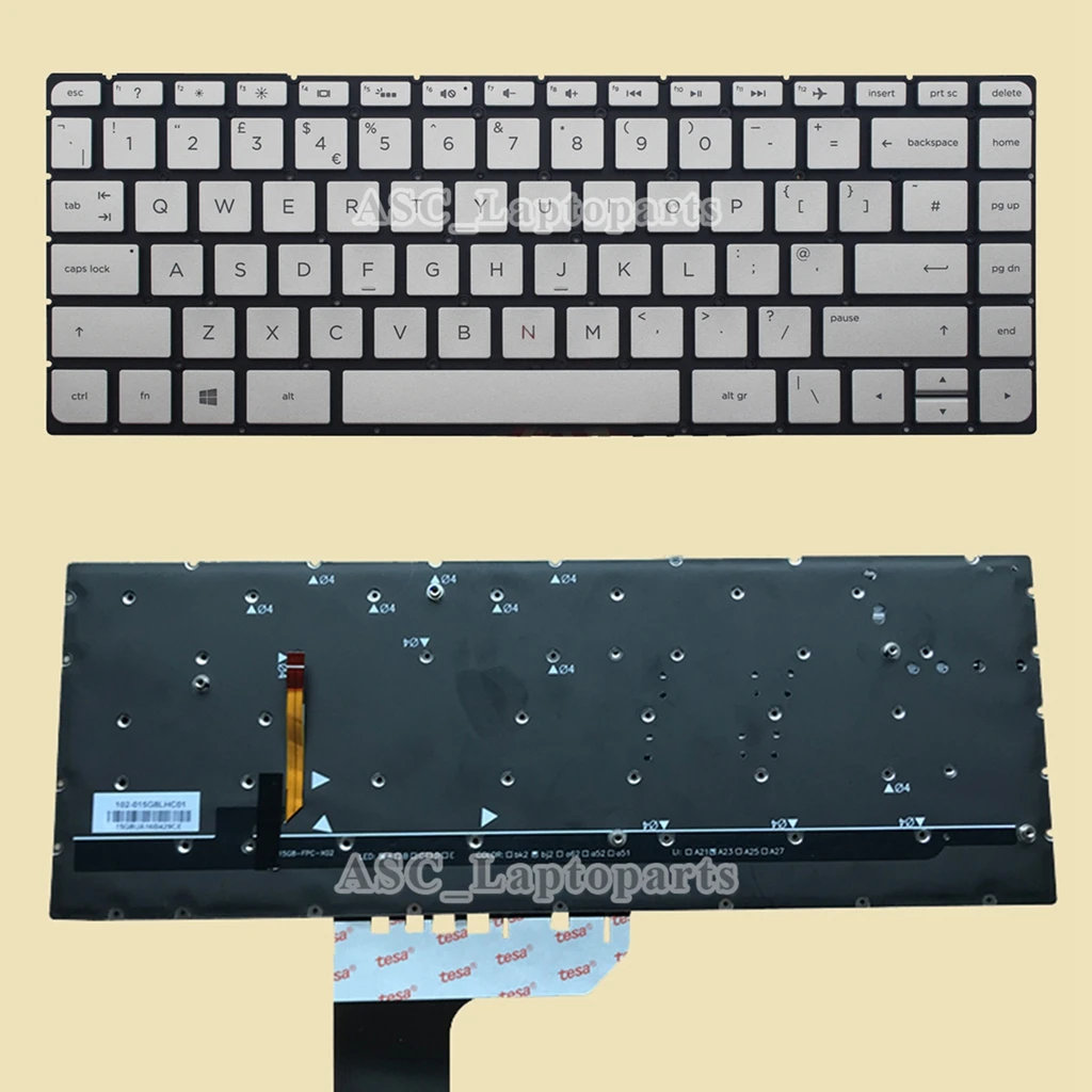 Teclado Eua Reino Unido Qwerty para hp Spectre 15-ap011dx 15-ap012dx 15-ap052nr Prata com Retroiluminado sem Moldura Novo