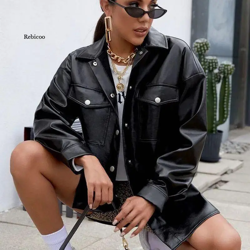 

Jackets for Women Spring Autumn 2022 European and American New PU Leather Women's Shirt Fashionable Women's Coat Leather Jacket
