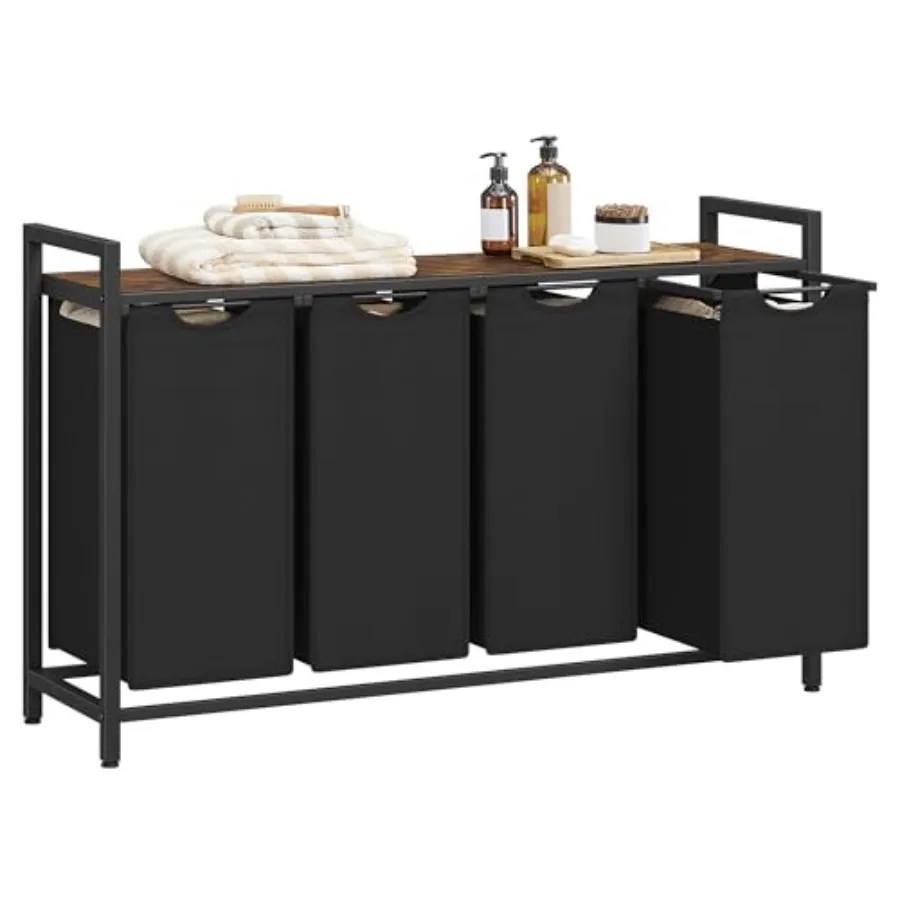 Laundry Hamper with 4 Pull-Out and Removable Bags for Efficient Sorting Built-in Shelf and Durable Metal Frame Ideal for Home U