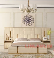 سرير MANBAS فاخر وحديث بحجم كينغ مع لوح رأسي منجد ناعم ومنضدة تخزين - أثاث غرفة نوم من الجلد الطبيعي 3