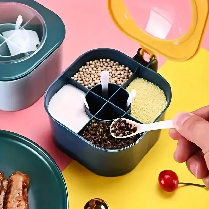 A 4-In-1 Large Capacity Seasoning Box with a Lid And Spoons Comes with Four Spoons for in The Home Kitchen for Salt Containers 4
