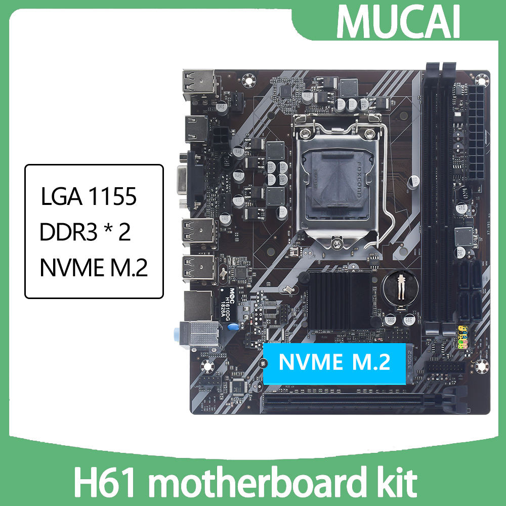 MUCAI H61 Motherboard LGA 1155 Kit Compatible With Intel Core CPUs 2nd And 3rd Generations Supports M.2 NVME SDD