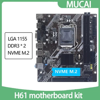 MUCAI H61 Motherboard LGA 1155 Kit, Compatible with Intel Core 2nd & 3rd Gen CPUs, M.2 NVMe SSD Support 1