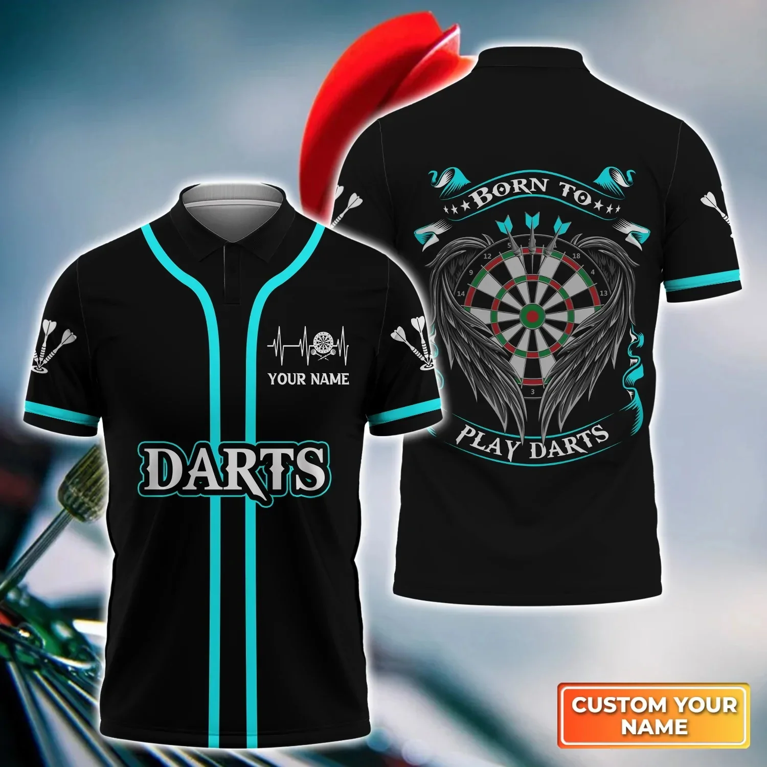 Darts Player Personalisierte Name 3D Ganzen Gedruckt Herren Polo Shirt Sommer Kurzarm shirt Straße Casual POLO shirt tops WK24 – Detail 7
