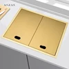Nanometer Gold Double Cover Cloaking Kitchen Sink 304 Stainless Steel 3 Holes Handmade Single Large Size Kitchen Hidden Sinks 1