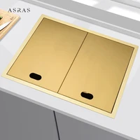 Nanometer Gold Double Cover Cloaking Kitchen Sink 304 Stainless Steel 3 Holes Handmade Single Large Size Kitchen Hidden Sinks 1