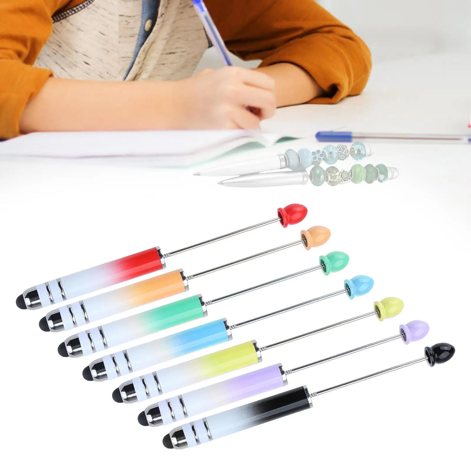 7 Pieces DIY Beadable Pens Kits 1.0mm Black Ink Stationery Ball Pen Rollerball Pen for Office Gift Drawing Exam Spare Journaling