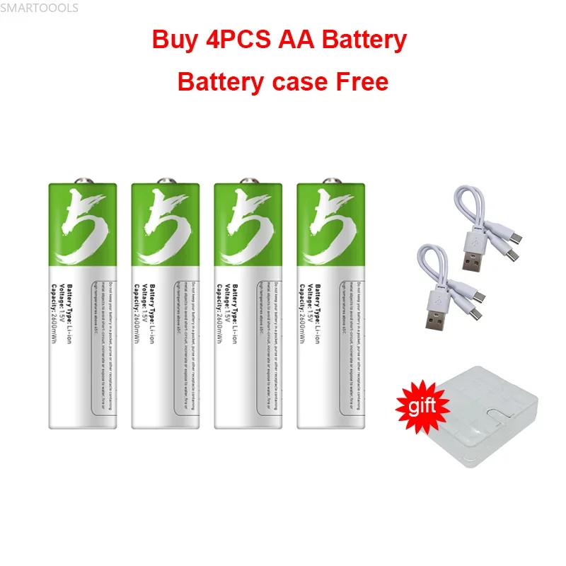 Rechargeable Lithium Batteries SMARTOOOLS USB AA 1.5V 2600 MWh
