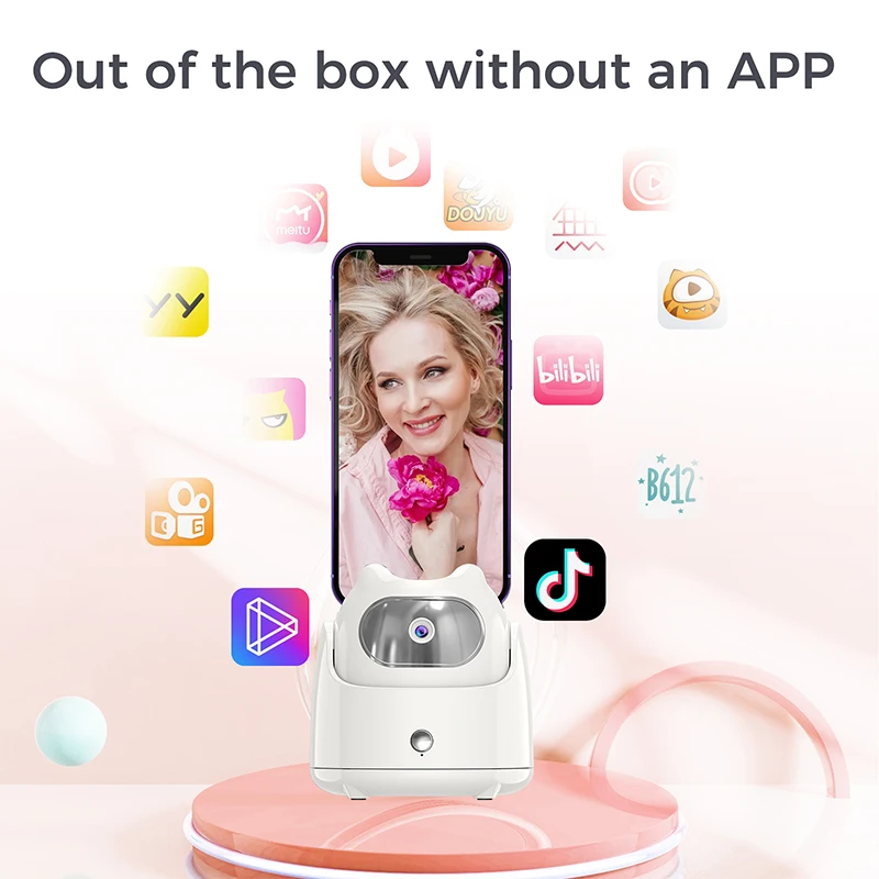 Auto Face Tracking PTZ Phone Holder APP Free AI Face Recognition 360° Rotation Selfie Stand Live Streaming Phone Holder