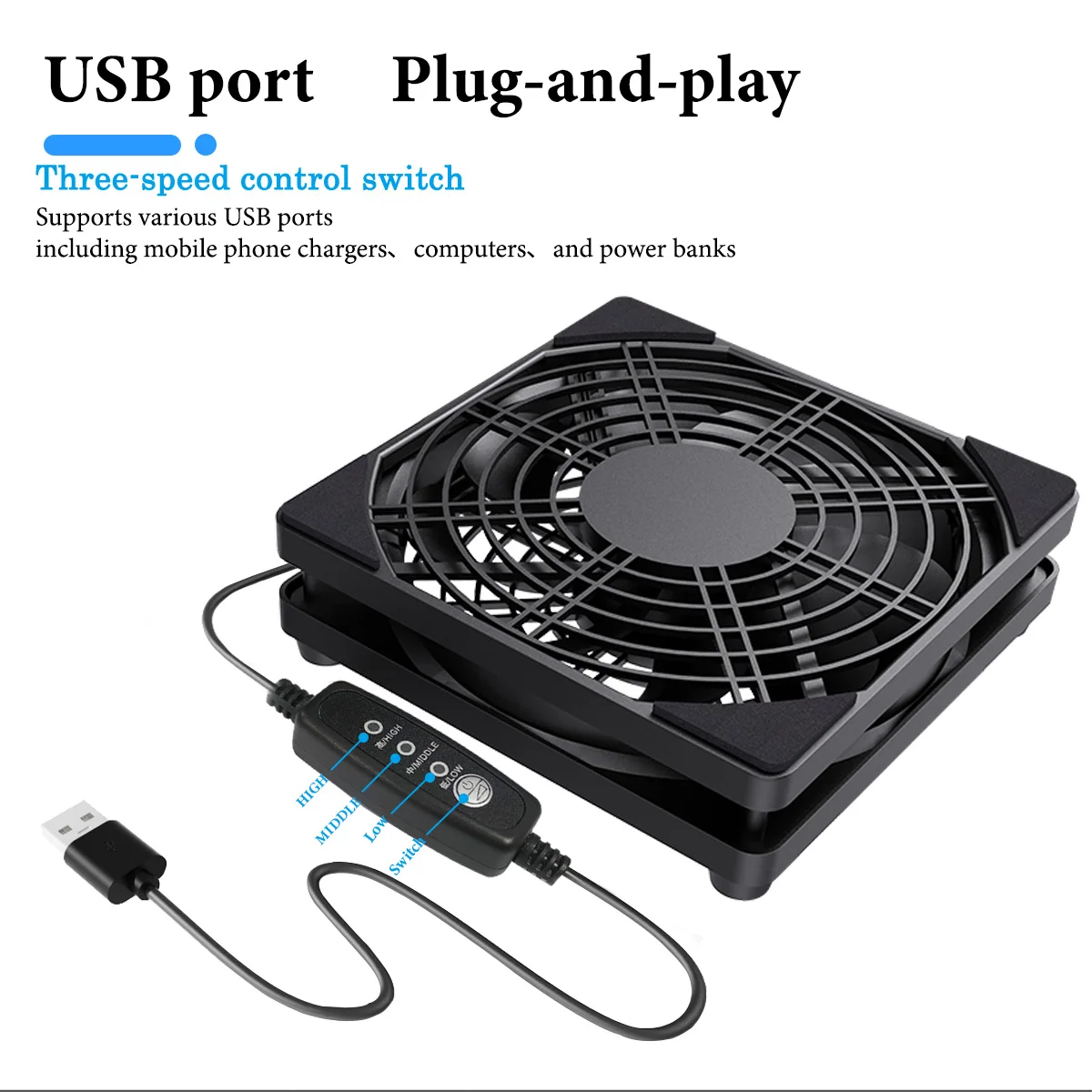 Silent USB-Powered Fan with Adjustable 3-Speed Controller