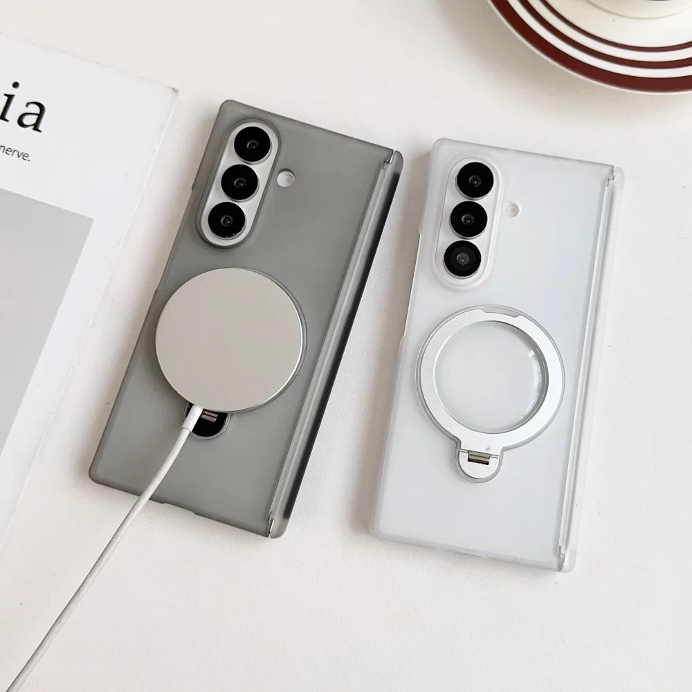 360 Rotating Clear Magnetic Case with Ring Stand and Hard Acrylic Matte Cover