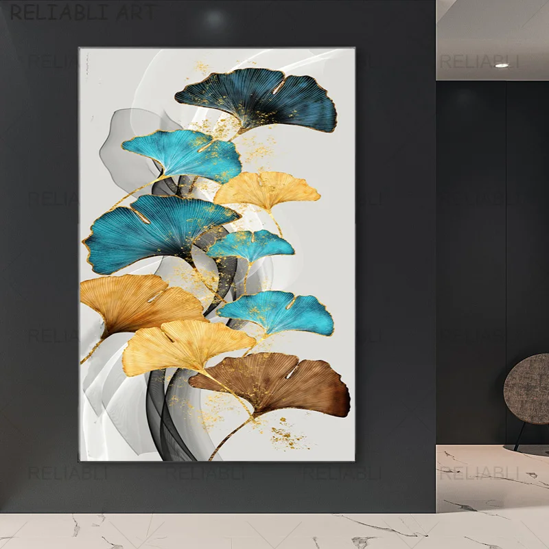 Colorful Ginkgo Biloba Leaves Poster and Prints Modern Abstract