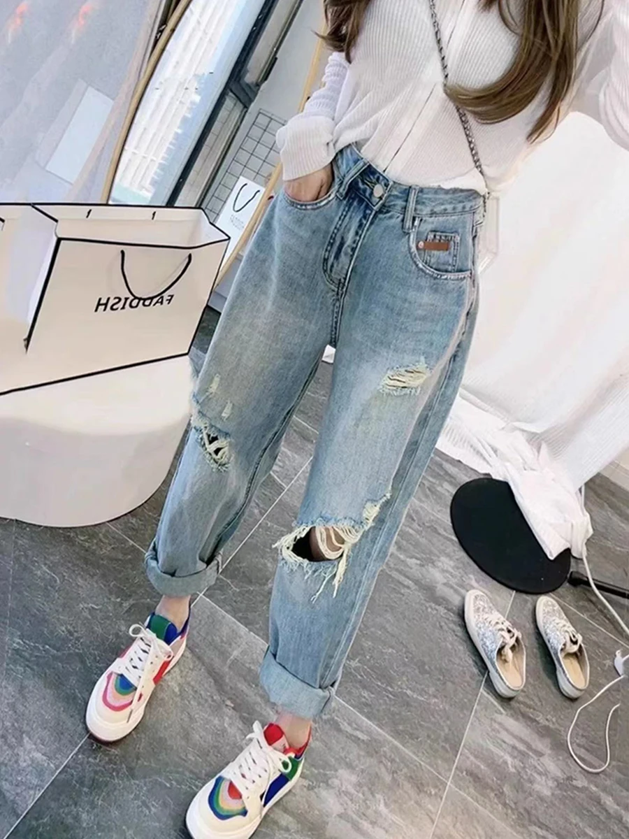 

Spring Autumn Warm New Women Loose Jeans Casual Straight Wide Legs Pants High Waist 2024 Fashion Versatile Street Trousers G145