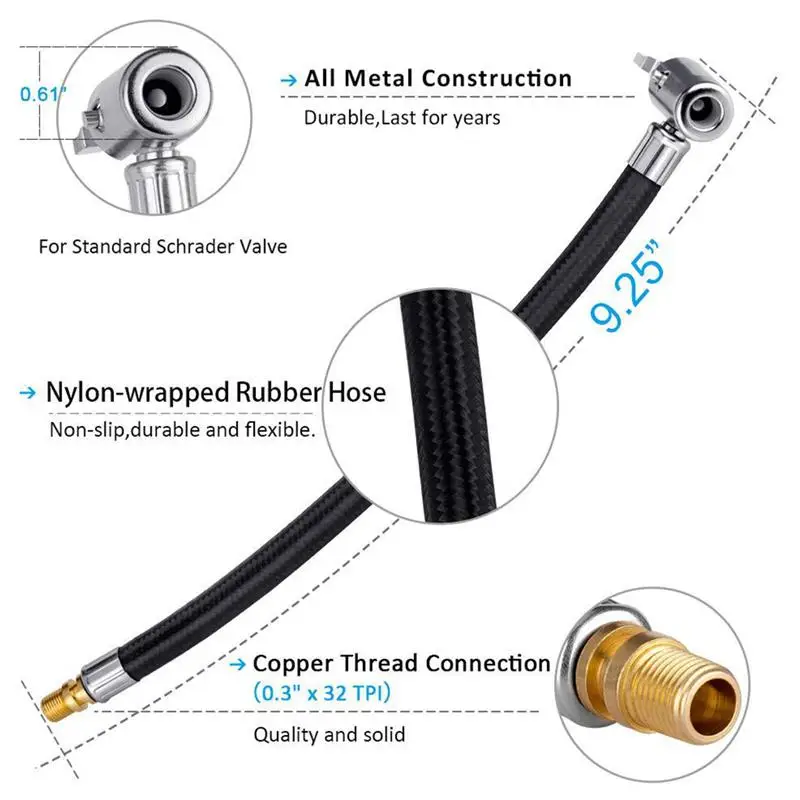 Car Tire Air Inflator Hose Inflatable Pump Extension Tube Adapter Twist Tyre Air Connection Locking Air Chuck Auto Motorcycle