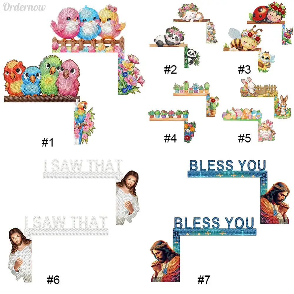 2Pcs Happy Bird Diamond Painting Door Corner Sign Rhinestone Door Frame Decor 5D DIY Wooden Topper for Indoor Outdoor Wall