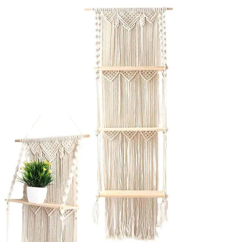 

Hand-woven Hanging Storage Bag Tapestry Bohemian Wall Decoration Floating Shelf Suitable For Plants Wall Hanging Shelf