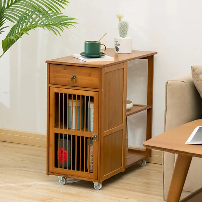 Modern Small Tea Table Mobile Side Solid Wood Family Living Room Kettle Integrated Home Furniture