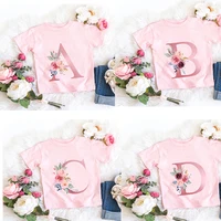 Pink New Flower Letter A B C D Children T-shirt Kawaii T Shirt Anime Cartoons Casual Clothes Kid Girl Boy Short Sleeve Top Tee 1