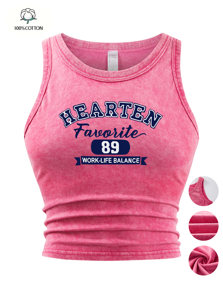 Hearten Work-Life Balance Prints Tank Tops Summer Womens Cotton Washed T-Shirts Vintage Basic Tight Tees Y2K Sexy Woman Clothes