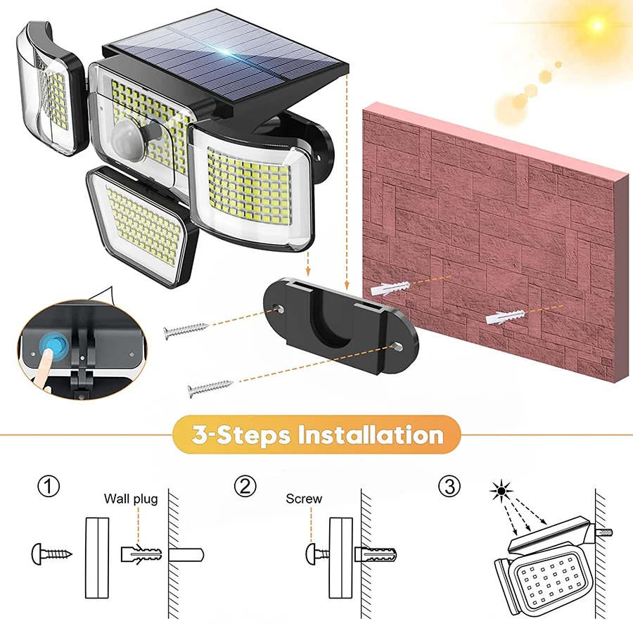 outdoor solar spot lights 368/278 LED Solar Lights Outdoor Wall Lamp Motion Sensor waterproof security lighting with Adjustable Head Flood Lamp spotlights solar pathway lights