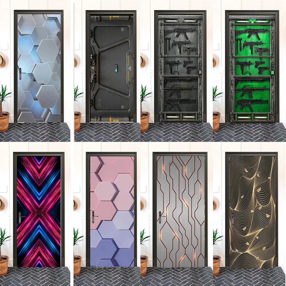 Black analog Door Wallpaper Modern tech style PVC self-adhesive Bedroom Mural Stickers Living Room Home