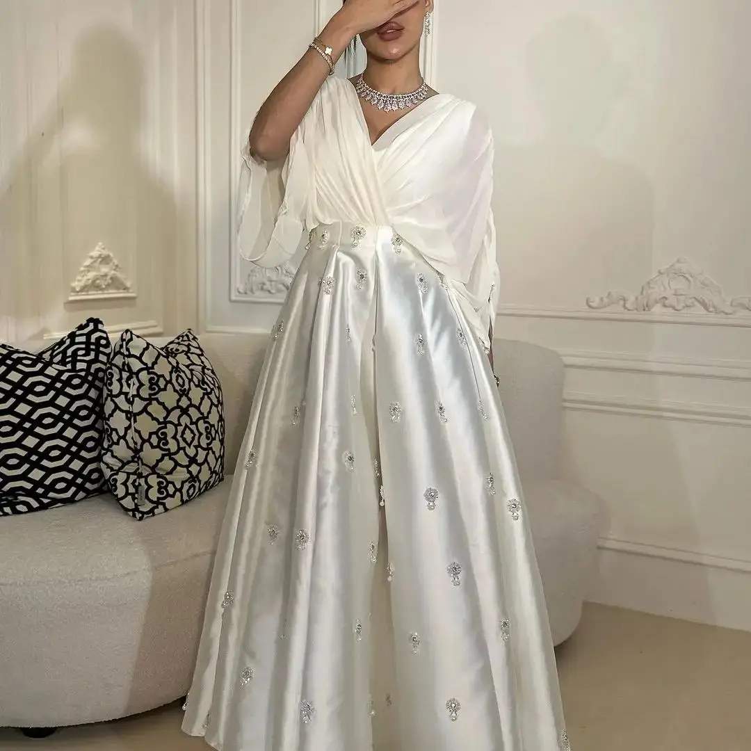 

Женское атласное платье с полурукавами Jirocum, ТРАПЕЦИЕВИДНОЕ ПЛАТЬЕ С плиссированным подолом, вечернее платье с бисером и V-образным вырезом, 2024