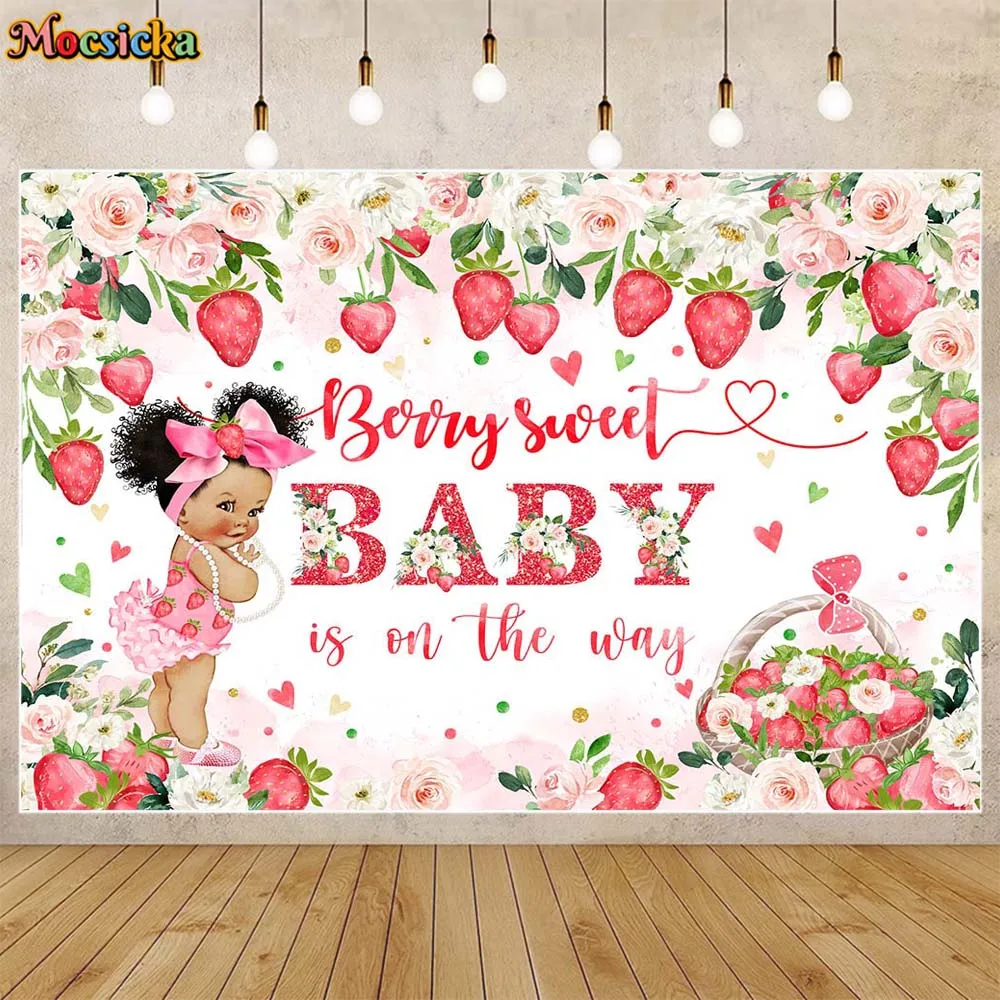 

Mocsicka Strawberry Baby Shower Backdrop Girl Welcome Party Decor Berry Sweet Baby Is On The Way Photo Backgrounds Banner Studio