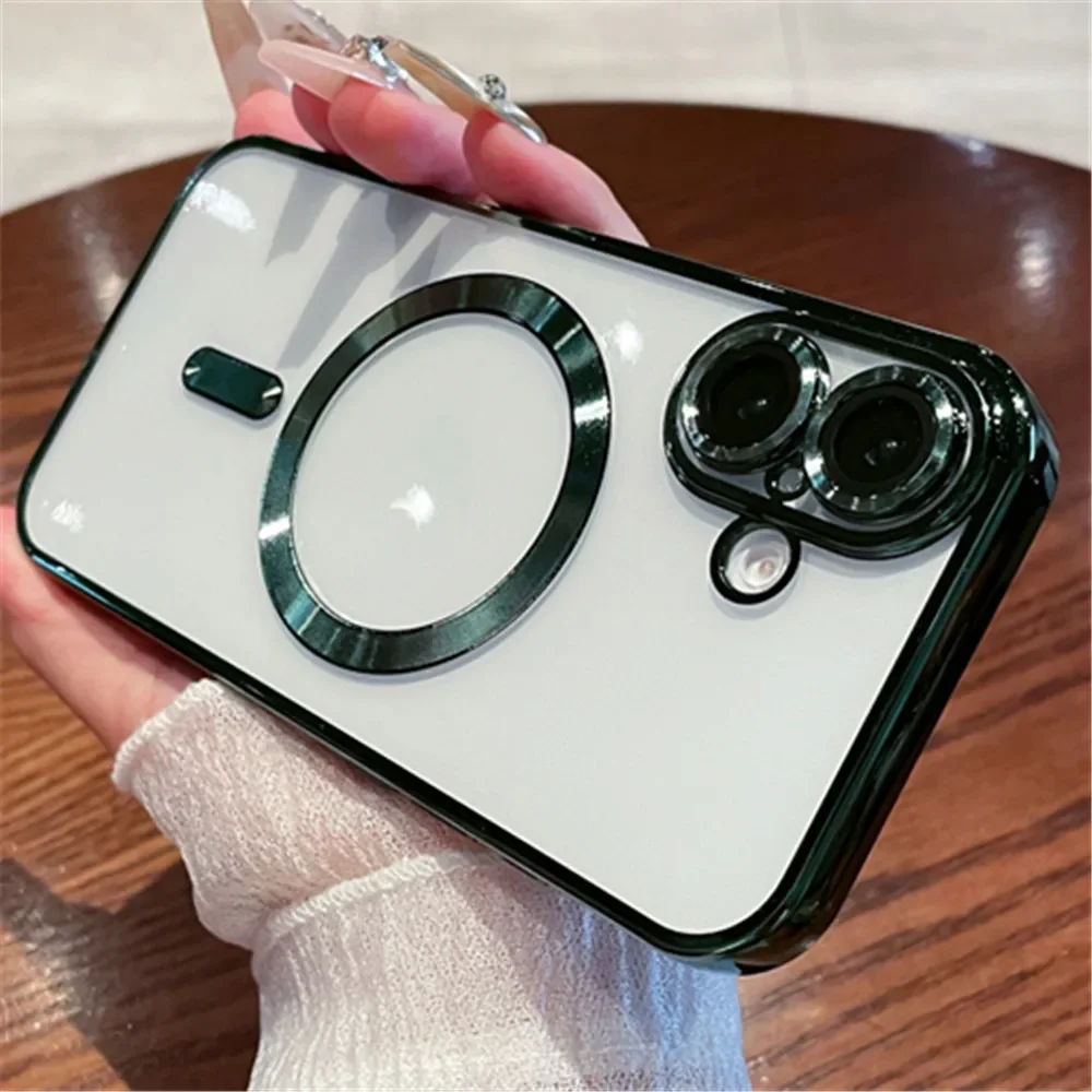 Coque de luxe transparente pour chargement sans fil Magsafe pour iPhone 16 15 14 Plus 13 12 11 Pro Max X XS Max XR, coque antichoc_voghion.com