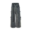 RO Style Gradient Ribbons Multi-pockets Drawstring Jeans for Men Harajuku Streetwear Baggy Y2K Denim Trousers Oversized Cargos 6