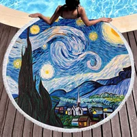 Van Gogh Oil Painting Round Beach Towels,Polyester Sand Resistant Beach Blankets,Soft Absorbent Quick Dry Pool Towel Picnic Mat 1