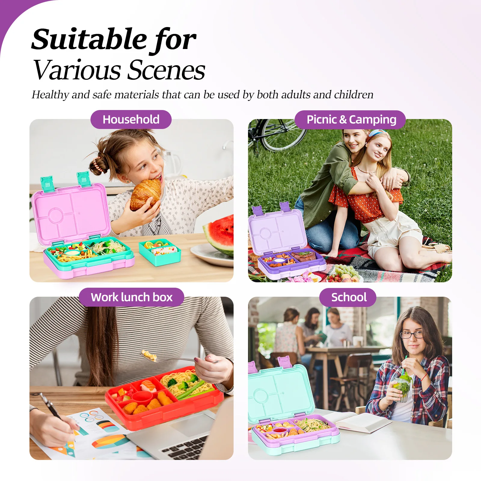 Food Grade Portable Lunch Box Lunchbox School Microwave heating Children Cartoon Bento High-capacity Kid Double Buckle Lunch Box