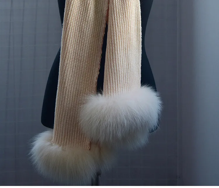 Echter Fuchspelz Gestrickter Schal Herbst Winter Koreanische Oberbekleidung Kapuzenschal Mütze Zwei-in-Eins Warmer Nackenwärmer Schulter-Accessoire – Detail 18