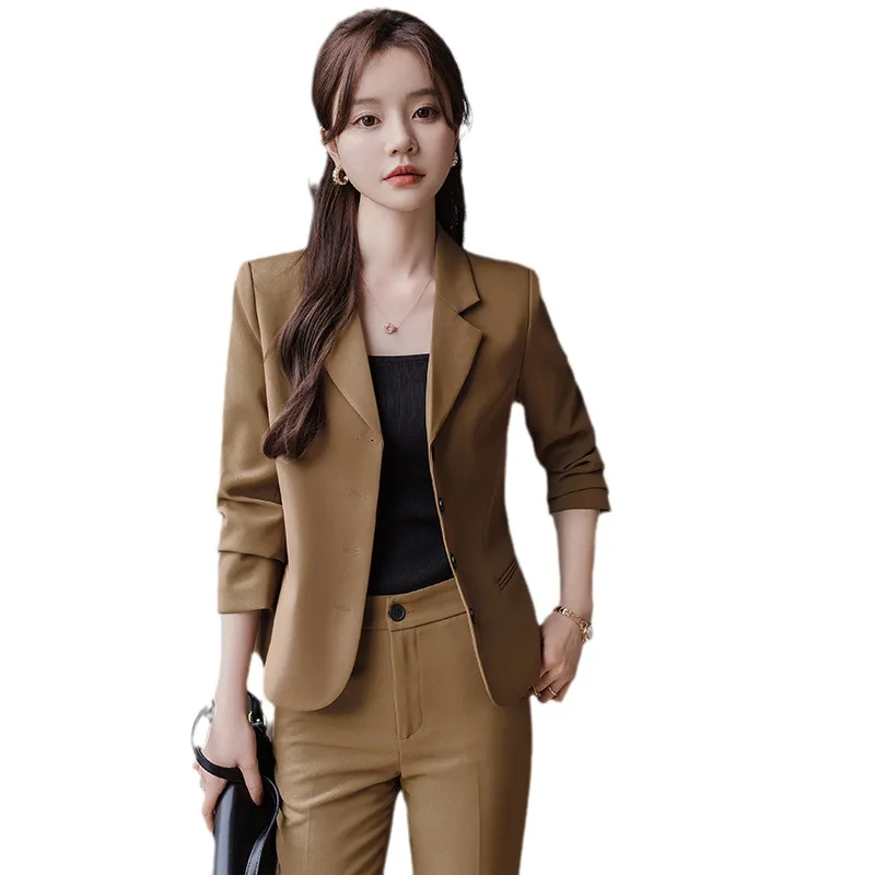 

Rose Red Black Coffee Ladies Formal Pant Suit 2 Piece Set Women Female Long Sleeve Single Breasted Work Wear Blazer And Trouser