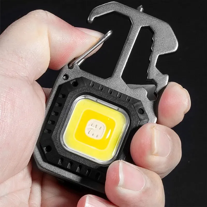 키 체인 손전등 COB USB 충전식 다기능 스크루드라이버 렌치, 낚시 캠핑 워킹용 미니 LED 작업등