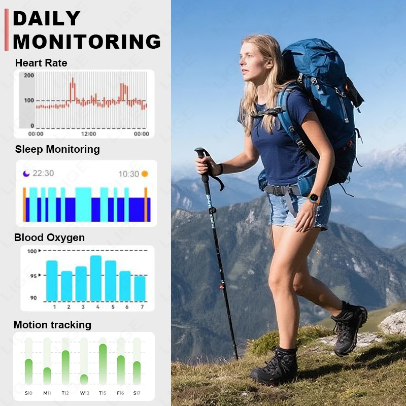 LIGE NEW GPS Smart Watch 530mAh 1.39" HD Built-In Compass Barometric Altimeter Voice Call Bluetooth Smartwatch Health Monitor