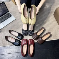 Rubber Low-Top Shoes Square Toe Shallow Mouth Flat Heel Flat BottomPU - Image 2