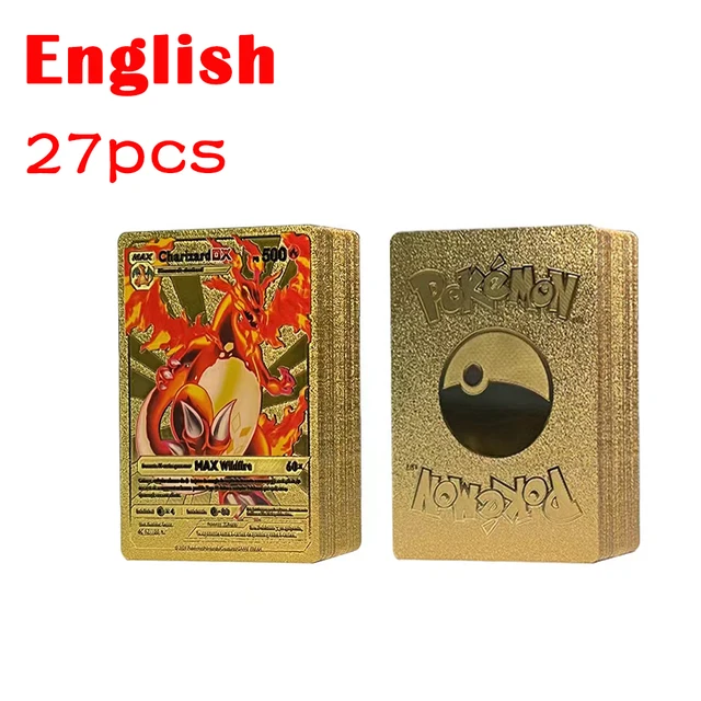 Boîte À Cartes Pokemon En Métal Doré, 11 À 55 Pièces, Argent Doré Espagnol  Noir, Cartes À Jouer Metalicas Charizard Vmax Gx Série Étui À Lettres -  Cartes De Collection - AliExpress