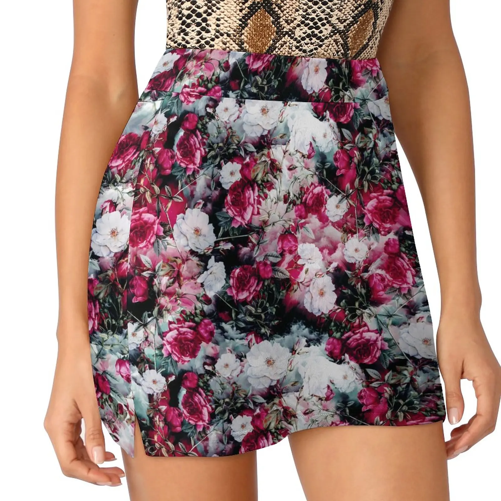

Rose Floral Skirt Pink And White Korean Fashion Casual Skirts Woman Kawaii Mini Skirt Design Short Bottoms Gift