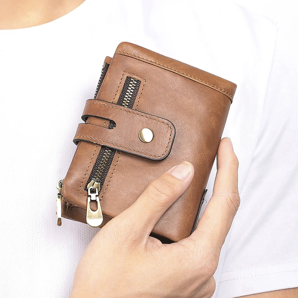 Genuine Leather Wallet For Men Credit Card Wallet Hot Selling RFID Multi Slot Wallet Retro Crazy Horse Leather 3 Fold Wallet