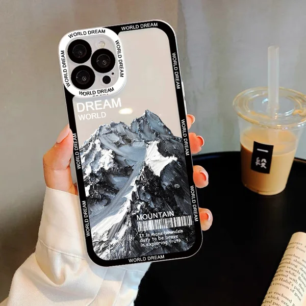 Transparente Handyhülle mit Schneeberg-Landschaft für iPhone 7 8 Plus SE2 13 12 11 14 Pro Max X XR XS Luxuriöse Klare Rückseite – Detail 1