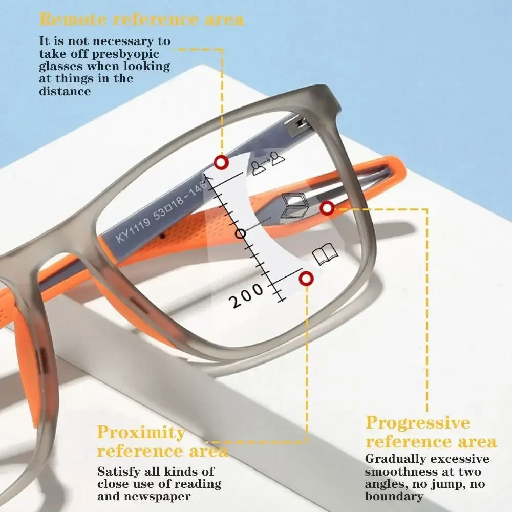 Anti-Blau Licht Multifokale Lesebrille Männer Ultraleicht TR90 Sport Progressive Gläser Nah und Fern Vision Hyperopie Gläser – Detail 4