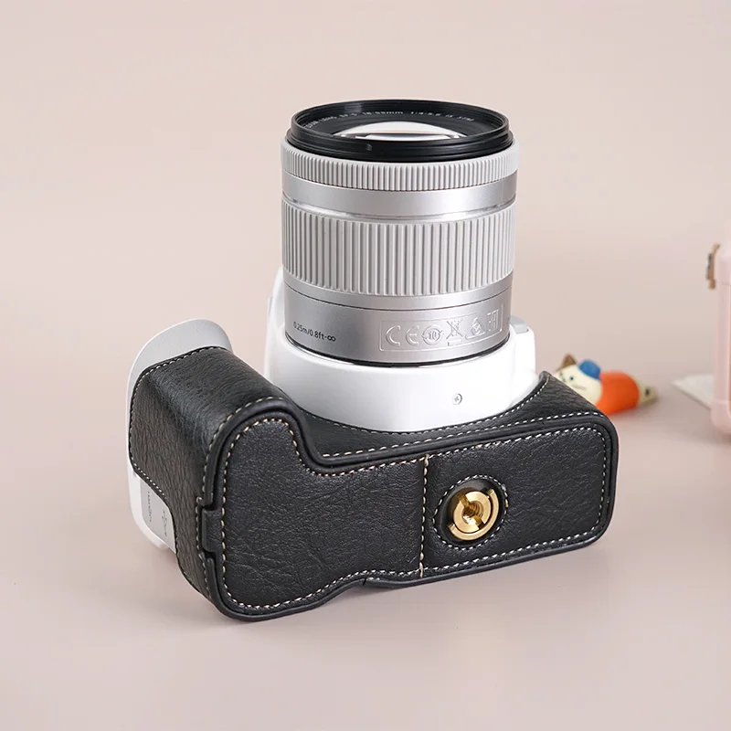 Camera Half Case Base for Canon 200DII 200D Mark II Leather Protector 1/4 Screw Camera Cover with Shoulder Neck Strap Film Glass