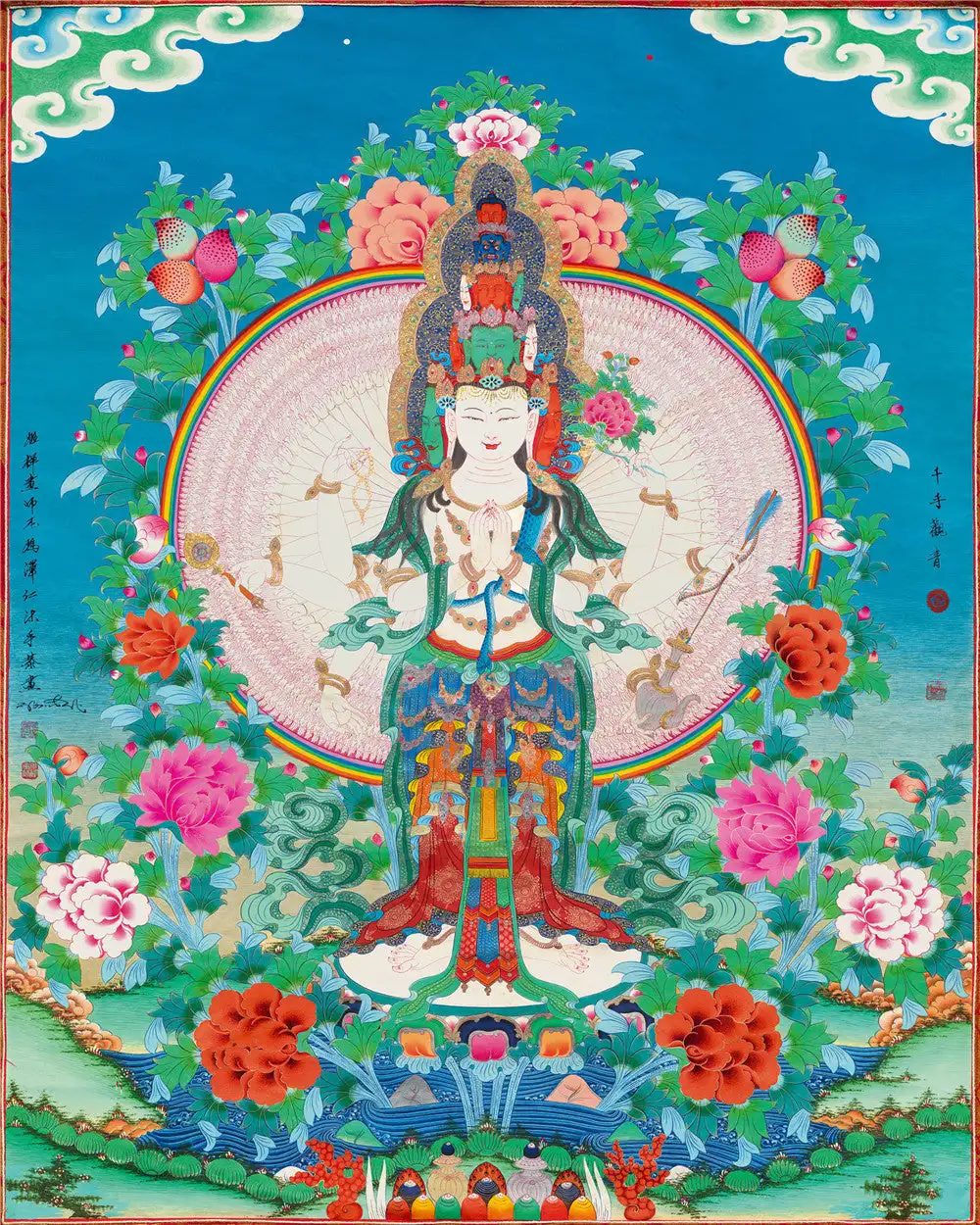 

The Thousand-hand Avalokiteshvara Thangka,Gandhanra Tibetan Buddhist Thangka Art,Giclee Printed and Hand Framed,47" × 32"